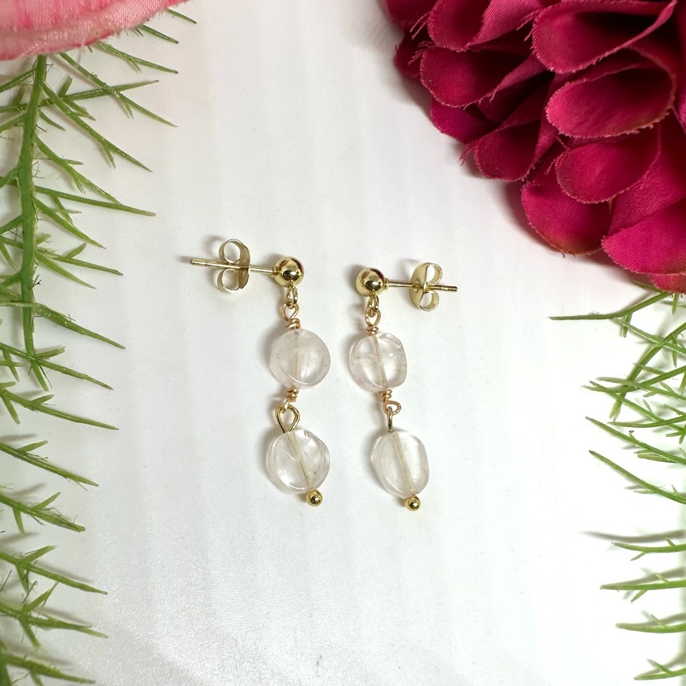 NEW⚜️Clear Quartz Beaded Drop Earrings - Picture 2 of 5